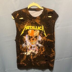 One of a kind repurposed Metallica Distressed Black Sleeveless Top Mens Medium
